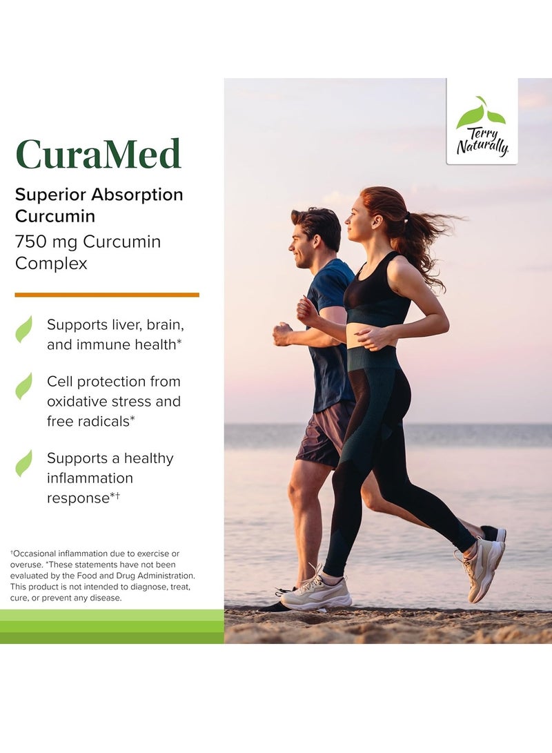 Terry Naturally CuraMed 750mg - Antioxidant Supplement for Brain & Heart Health Support - Dietary Supplement with High-Potency Curcumin Complex - Kidney, Liver & Immune Health Support - 120 Softgels - Image 3