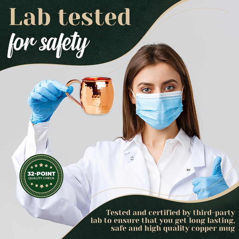 Kitchen Science Moscow Mule Copper Mugs Set of 8 (16oz) | Food Grade 100% Pure Copper Cups | Handcrafted w/Lacquered Hammered Finish, Smooth Rounded Lip, Ergonomic Handle (No Rivet) w/Solid Grip - Image 4