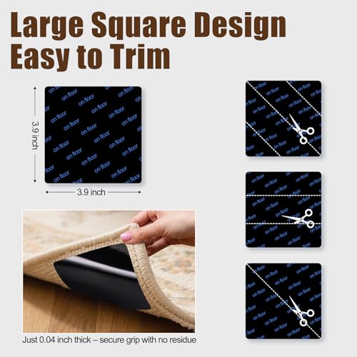 Druvian Premium Rug Grippers & Carpet Tape – 12PCS Square Anti-Slip Pads for Area Rugs, 3.9 Inch, Prevent Curling & Sliding, Ideal for Hardwood, Tile, Marble, and Laminate Floors - Image 2