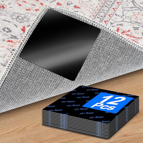 Druvian Premium Rug Grippers & Carpet Tape – 12PCS Square Anti-Slip Pads for Area Rugs, 3.9 Inch, Prevent Curling & Sliding, Ideal for Hardwood, Tile, Marble, and Laminate Floors - Image 1