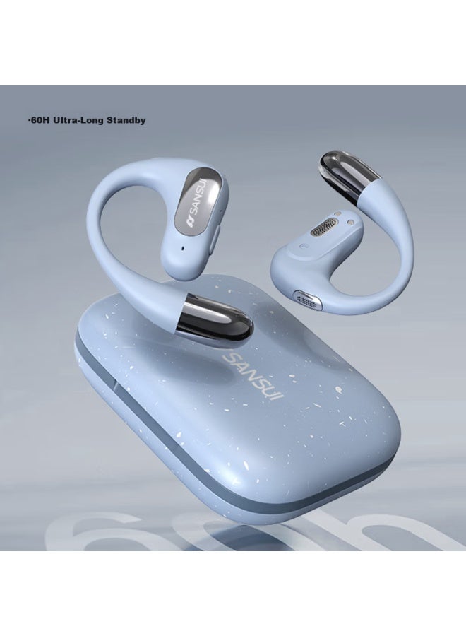 Sansui سماعات رأس رياضية بدون سلك بتقنية توصيل العظام من سانسوي W115 بجودة سينمائية جديدة، عمر بطارية طويل، زرقاء - Image 4