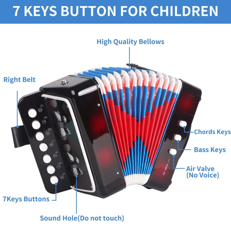 Horse Kids Accordion, Horse 10 Keys Control Kids Accordion Musical Instruments for Kids Children Beginners Lightweight and Environmentally-friendly (Black) - Image 3