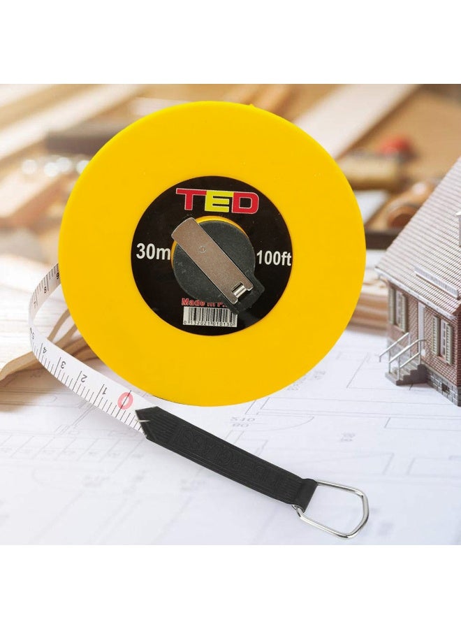 تيد شريط قياس من الألياف الزجاجية بطول 30 مترًا و100 قدم، شريط قياس للمسافات الطويلة شديد التحمل مع جراب من مادة ABS، علامات واضحة، خطاف معدني، مقبض يدوي لللف، مناسب للبناء والمسح وأعمال الطرق وقياس الأراضي والهندسة المعمارية والمشاريع المنزلية والهندسة والاستخدام الخارجي - Image 5