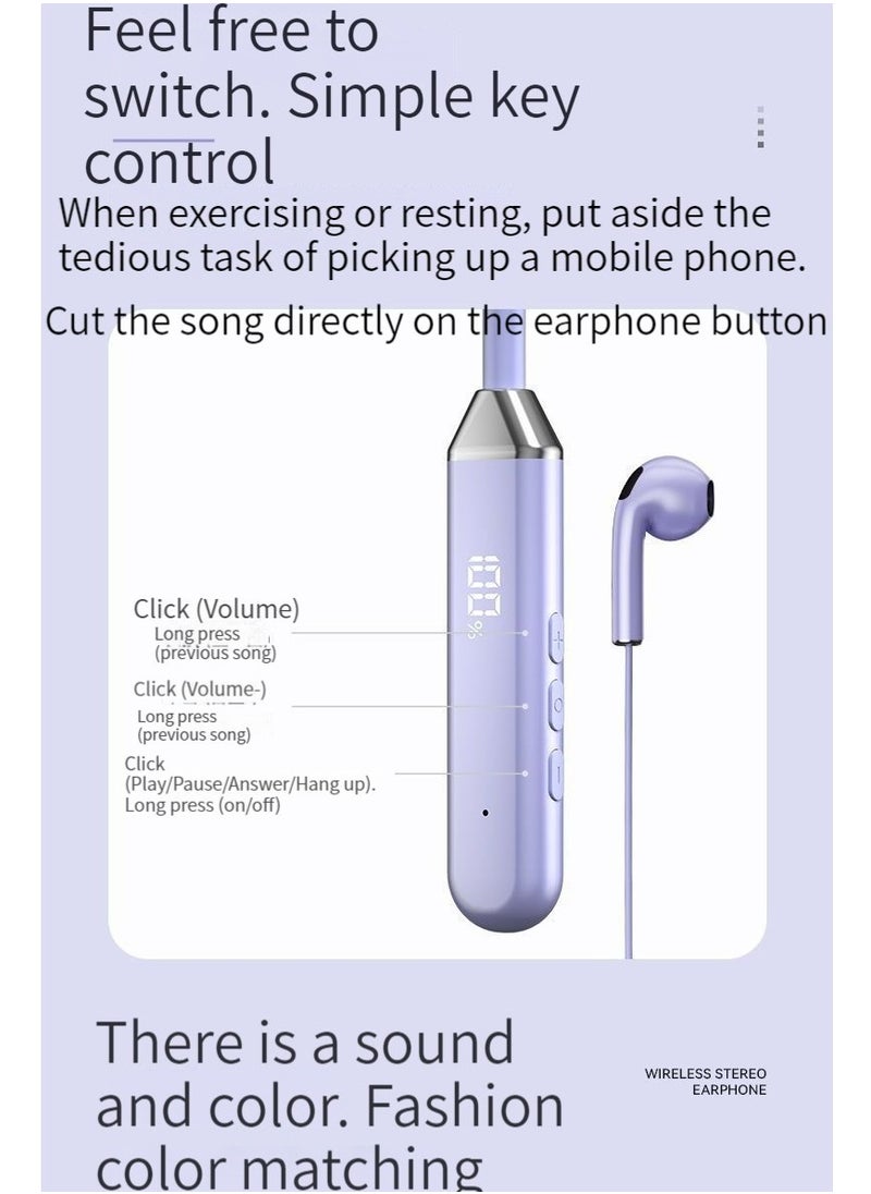 GELESE GELESE Wireless Digital Display Bluetooth Headphones Neck-mounted Sports Headphones Binaural Semi-In-Ear Universal Long Standby (Blue)  - Image 4