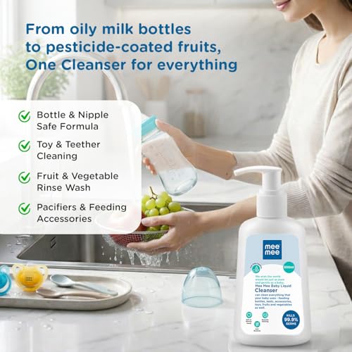 Mee Mee Baby Liquid Cleanser 500 ml, Anti-Bacterial Kills 99.9% Germs | for Bottles, Nipples, Accessories, Toys, Fruits & Vegetables | No Alcohol, Dermatologically Tested - Image 3