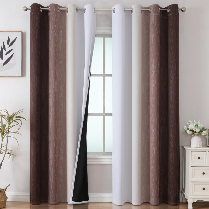 Estelar Textiler Brown and Greyish White Gradient Blackout Curtains for Bedroom  Thermal Insulated Ombre Blackout Drapes  Full Light Blocking Energy Saving Curtains for Living Room 52Wx96L 2 Panels - Image 1