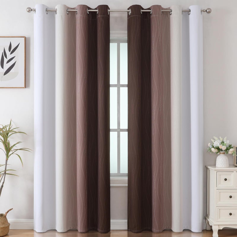 Estelar Textiler Brown and Greyish White Gradient Blackout Curtains for Bedroom  Thermal Insulated Ombre Blackout Drapes  Full Light Blocking Energy Saving Curtains for Living Room 52Wx96L 2 Panels - Image 2