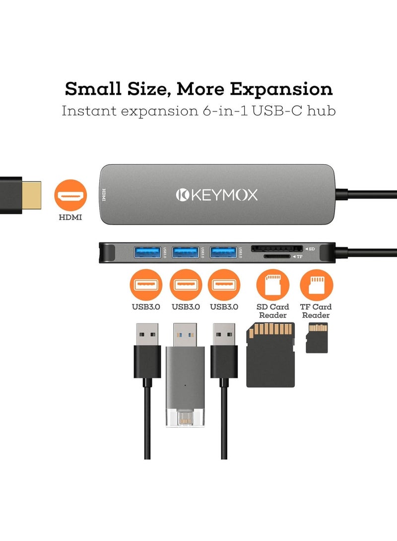 Keymox USB C Hub HDMI, MacBook Pro Multiport Adapter USB C Dongle, 4K USB-C to HDMI, 3 USB 3.0 Ports and SD/TF Cards Reader for MacBook Air Pro ChromeBook Pixel Matebook XPS - Image 2
