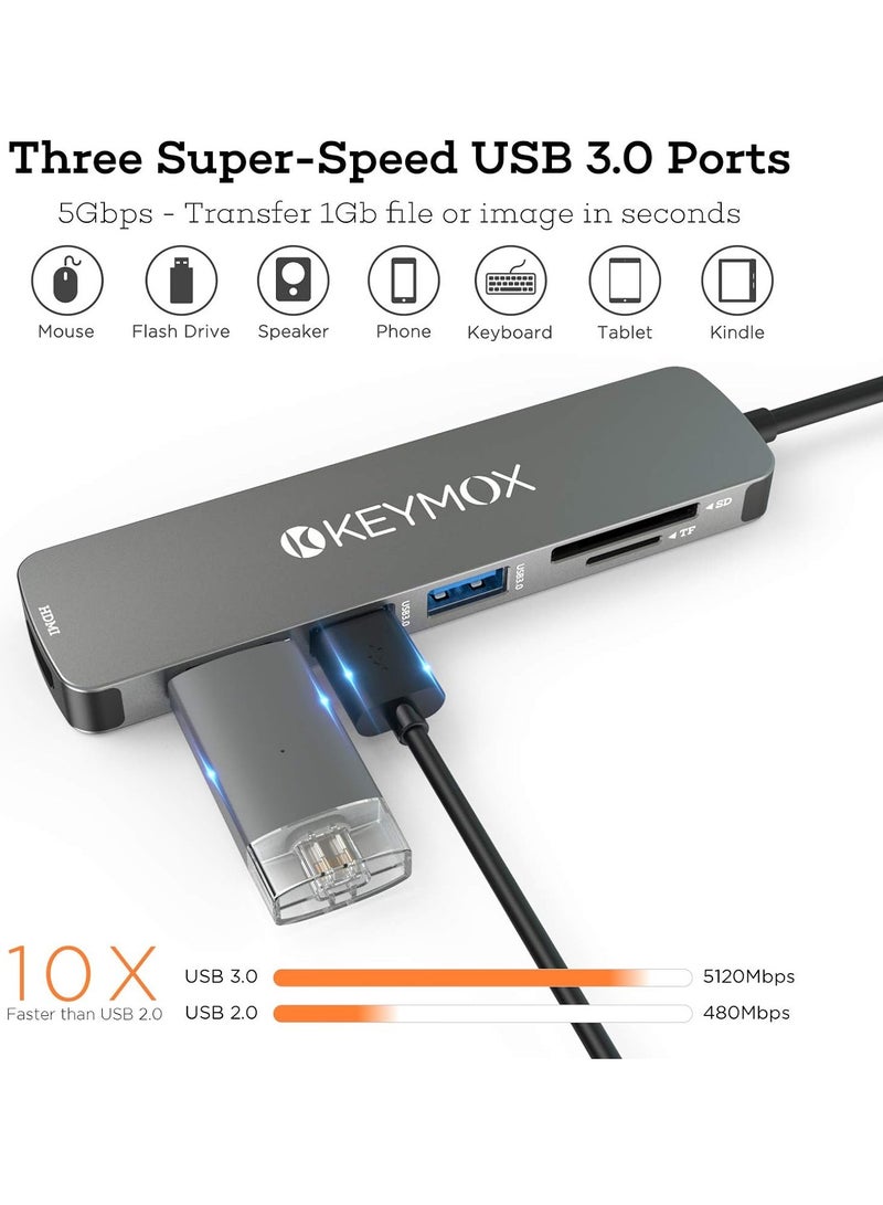 Keymox USB C Hub HDMI, MacBook Pro Multiport Adapter USB C Dongle, 4K USB-C to HDMI, 3 USB 3.0 Ports and SD/TF Cards Reader for MacBook Air Pro ChromeBook Pixel Matebook XPS - Image 4