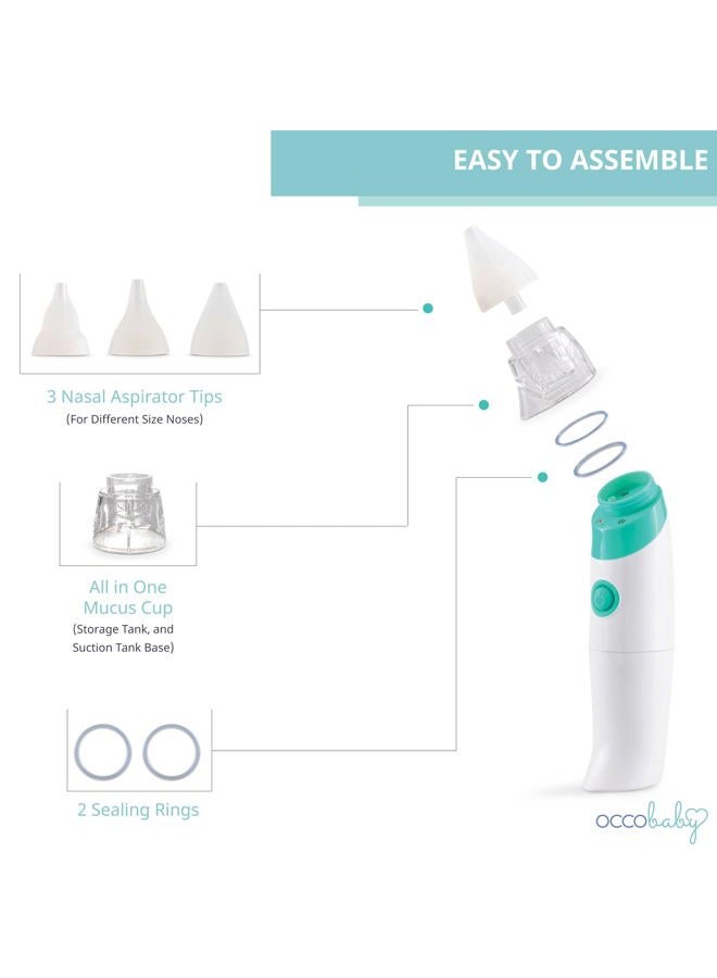 OCCObaby Baby Nasal Aspirator - 2 PK Baby Nose Suction Kit- Battery Operated Baby Nose Cleaner and Manual Baby Nose Sucker for Newborns, Infants and Toddlers - Congestion Relief for Babies - Image 5