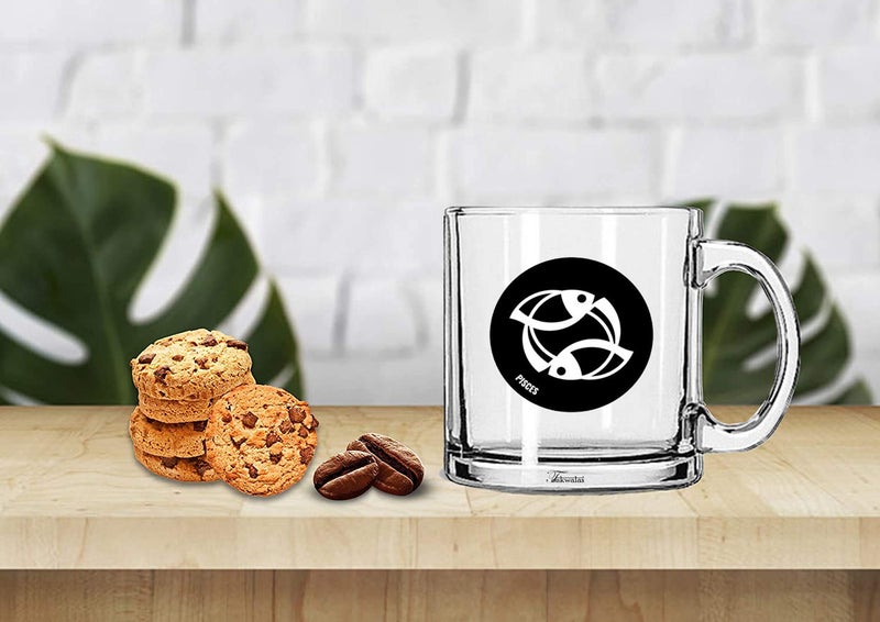 TONKWALAS " Zodiac Sign Pisces Printed Quote Transparent Glass Coffee Mug for Gifting (325 ML) - Image 2