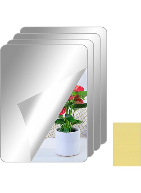 Mirror Stickers, 4Pcs Acrylic Mirror Tiles Shatterproof Wall-Mounted Mirrors Self Adhesive Mirrors for DIY Craft Home Wall Decor (30 x 20 cm)