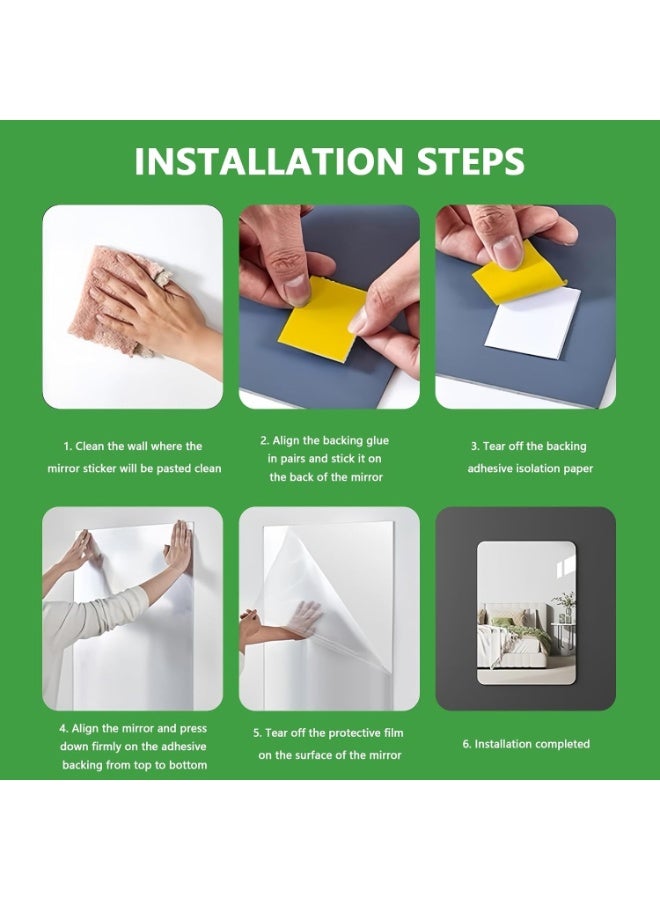 مرايا لاصقة، شرائح مرايات من الاكريليك المقاوم للكسر للتثبيت على الحائط، ذاتية اللصق لأعمالك اليدوية وديكور الحائط المنزلي (30 × 20 سم)، 4 قطع - Image 4