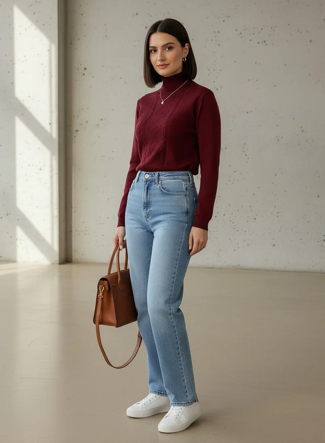 2Xtremz 2Xtremz Textured High Neck Tricot Sweater