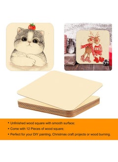Coopay 12 Pieces 12 X 12 Inches Unfinished Squares Blank Wooden Pieces Wooden Square Cutouts Wood Slices For Painting Writing Carving Diy Arts Craft Project Supplies And Decorations  - Image 3