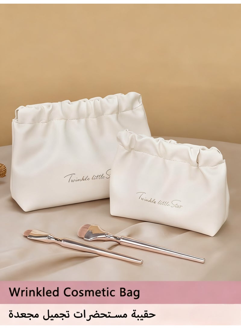 حقيبة مكياج صغيرة 2 قطع للحقائب، حقيبة تجميل مقاومة للماء، حقيبة تجميل ميني، حقيبة مكياج محمولة، مجموعة حقيبة مكياج للنساء، منظم محفظة للعملات، للروج والمجوهرات، باللون الأبيض - Image 5