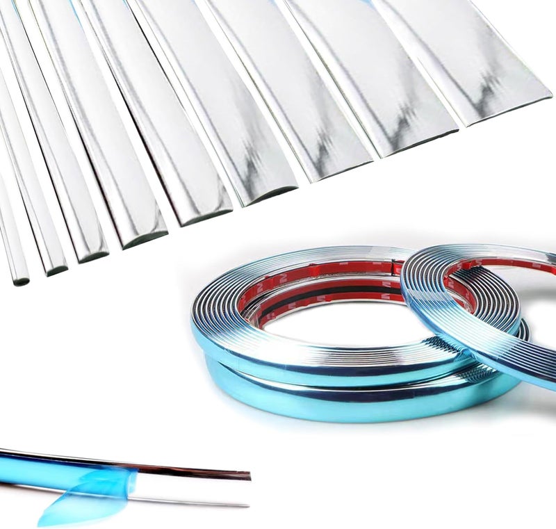 NANSH Long term use design 16Ft Chrome Silver Extra Thick Auto Molding Trim Universal Bumper Window Door Body Side Decorative Strip Scratch-Proof (Width: 5/16inch [8mm]) Economical varied design options - Image 1