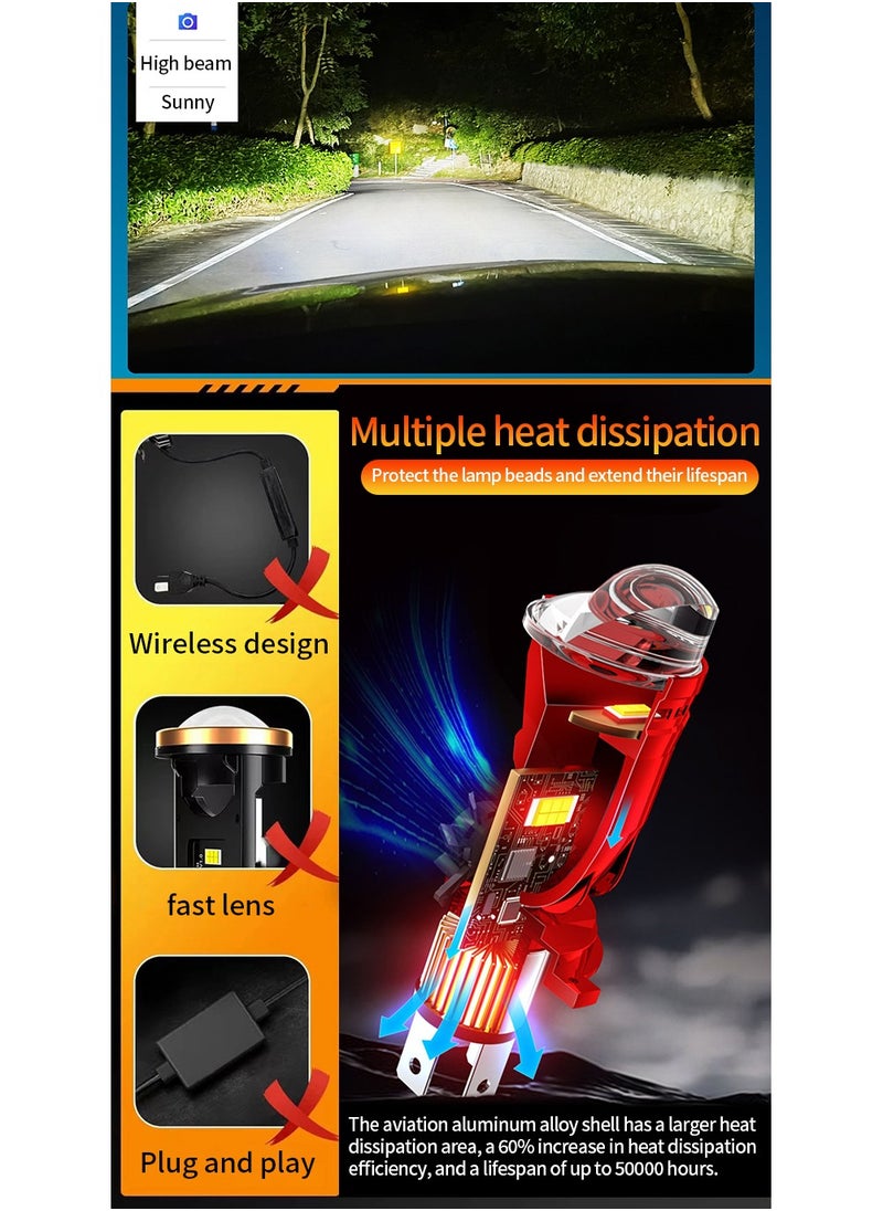Generic A5 high-power 50W dual light H4 small lens integrated high and low distance ultra bright motorcycle light directly inserted into car LED headlights  - Image 4