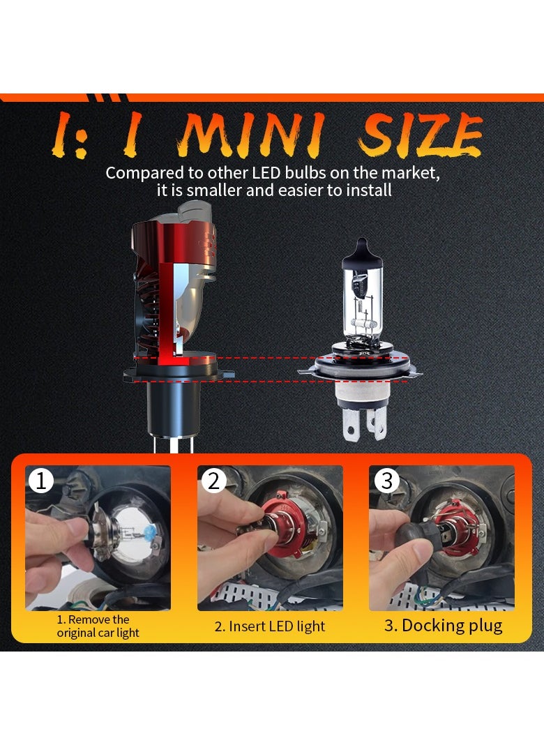 Generic - A5 high-power 50W dual light H4 small lens integrated high and low distance ultra bright motorcycle light directly inserted into car LED headlights - Image 1