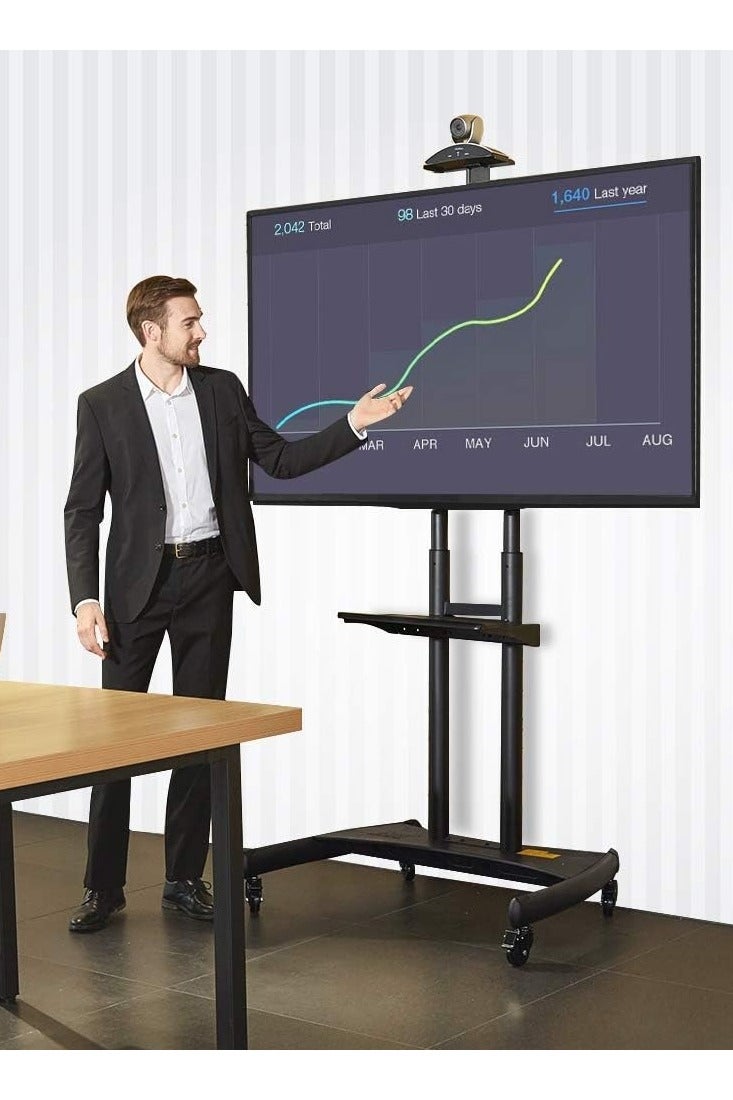 NB ERGONOMIC NB ERGONOMIC Heavy Duty Mobile TV Cart for 55–90 Inch Flat Panel TVs, Holds up to 90.9 kg, Rolling Stand with Lockable Wheels, Adjustable Height, Camera Tray, AV Shelf, VESA 200x200–800x500mm, Black | AVA1800-70-1P  - Image 2