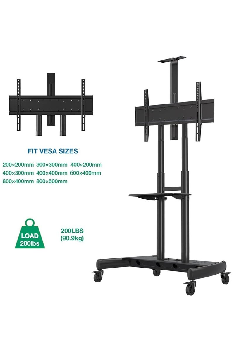 NB ERGONOMIC NB ERGONOMIC Heavy Duty Mobile TV Cart for 55–90 Inch Flat Panel TVs, Holds up to 90.9 kg, Rolling Stand with Lockable Wheels, Adjustable Height, Camera Tray, AV Shelf, VESA 200x200–800x500mm, Black | AVA1800-70-1P  - Image 4