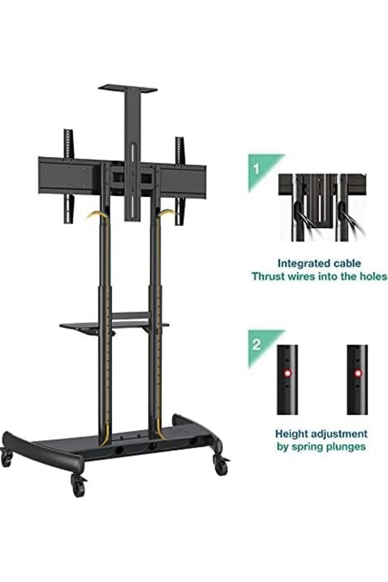 NB ERGONOMIC NB ERGONOMIC Heavy Duty Mobile TV Cart for 55–90 Inch Flat Panel TVs, Holds up to 90.9 kg, Rolling Stand with Lockable Wheels, Adjustable Height, Camera Tray, AV Shelf, VESA 200x200–800x500mm, Black | AVA1800-70-1P  - Image 5