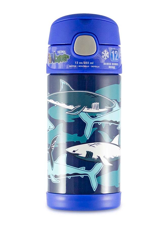 THERMOS زجاجة ترطيب معزولة بالفراغ من الفولاذ المقاوم للصدأ مع غطاء مانع للتسرب وقشة سهلة الشرب - 355 مل سمك القرش - Image 1