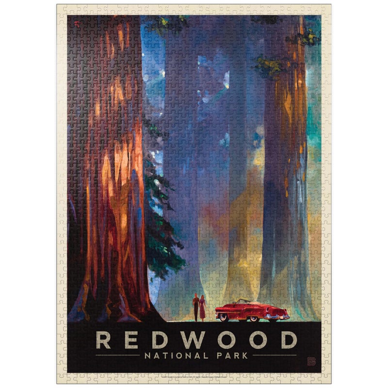 MyPuzzle Redwood National Park Among The Giants Vintage Poster Premium 1000 Piece Jigsaw Puzzle for Adults