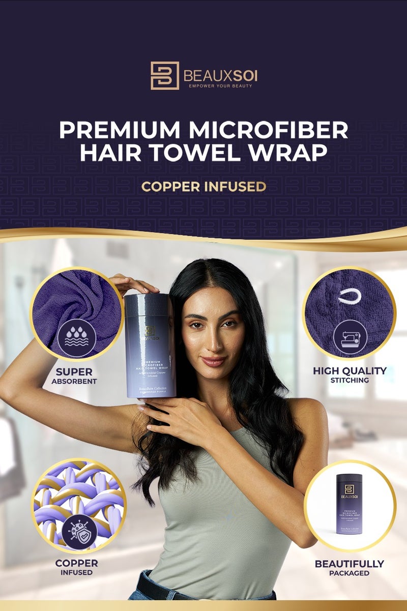 BEAUXSOI BEAUXSOI Copper Infused Hair Towel Wrap Quick Hair-Drying Absorbent Microfiber Towel, Bathrobe Hat, Magic Hair Drying Towel with Luxury Button Design, Anti Frizz, Quick Dry Towel (Serenity Mauve) - Image 5