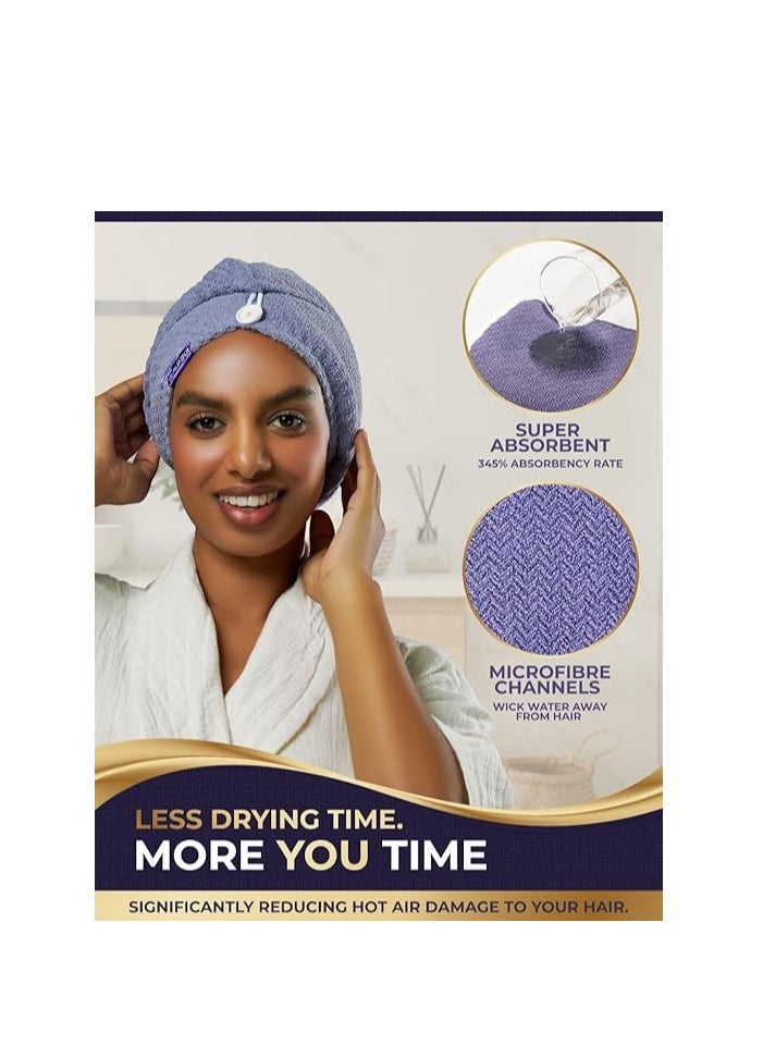 BEAUXSOI - BEAUXSOI Copper Infused Hair Towel Wrap Quick Hair-Drying Absorbent Microfiber Towel, Bathrobe Hat, Magic Hair Drying Towel with Luxury Button Design, Anti Frizz, Quick Dry Towel (Serenity Mauve) - Image 1
