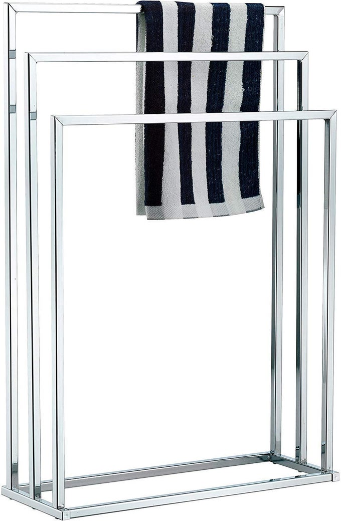 31466 SILVERTONE CHROME PLATED FREESTANDING 3 TIER METAL TOWEL BAR STANDRACK
