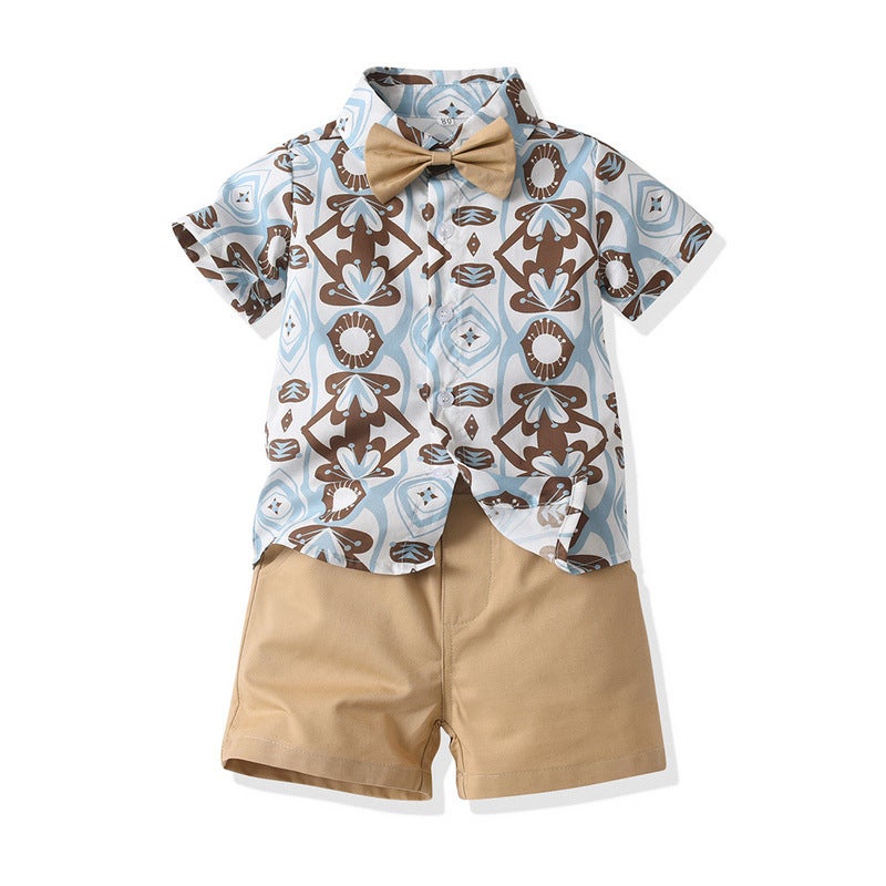 Retro Beach Short-Sleeved Floral Shirt Suit Summer Trendy Leopard Print Cardigan Casual Shorts Two-Piece Set - Image 3