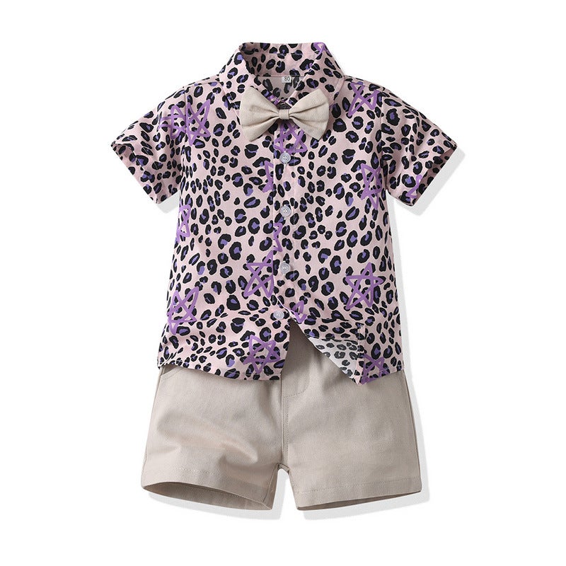 Retro Beach Short-Sleeved Floral Shirt Suit Summer Trendy Leopard Print Cardigan Casual Shorts Two-Piece Set - Image 4