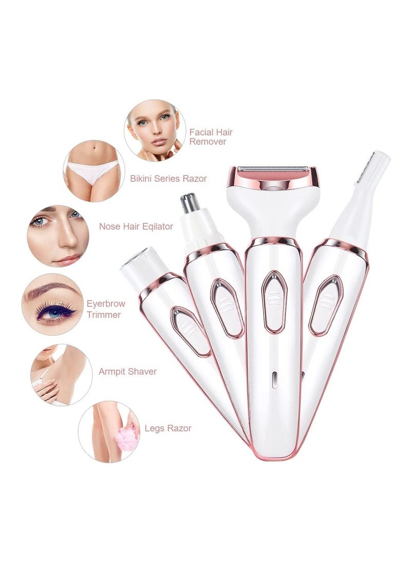 KASTWAVE ماكينة حلاقة كهربائية 4 في 1 للنساء، ماكينة حلاقة كهربائية لإزالة شعر الوجه والساقين والأنف والإبط من MAKINGTEC، ماكينة حلاقة بيكيني محمولة لإزالة الشعر الرطب والجاف بدون سلك مع رأس قابل للفصل، أبيض - Image 3