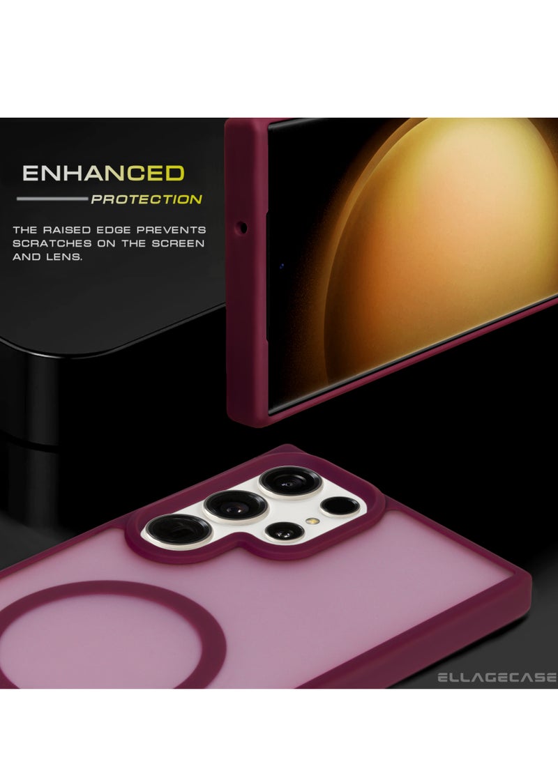 ELLAGECASE - Burgundy Stylish Case for Samsung Galaxy S24 Ultra, Solid Camera Protection, Shockproof, Enhanced Protection, Compatible with MagSafe and Wireless Charging - Image 1