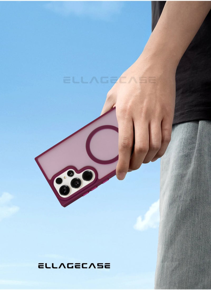 ELLAGECASE - Burgundy Stylish Case for Samsung Galaxy S24 Ultra, Solid Camera Protection, Shockproof, Enhanced Protection, Compatible with MagSafe and Wireless Charging - Image 1