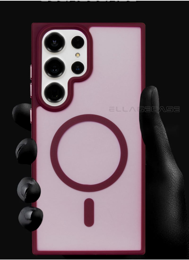 ELLAGECASE - Burgundy Stylish Case for Samsung Galaxy S24 Ultra, Solid Camera Protection, Shockproof, Enhanced Protection, Compatible with MagSafe and Wireless Charging - Image 1