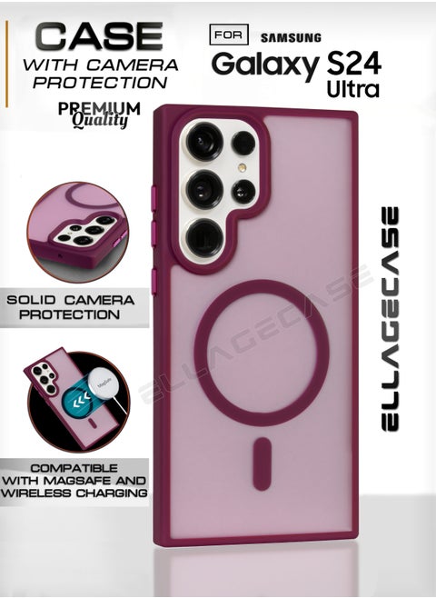 Burgundy Stylish Case for Samsung Galaxy S24 Ultra, Solid Camera Protection, Shockproof, Enhanced Protection, Compatible with MagSafe and Wireless Charging