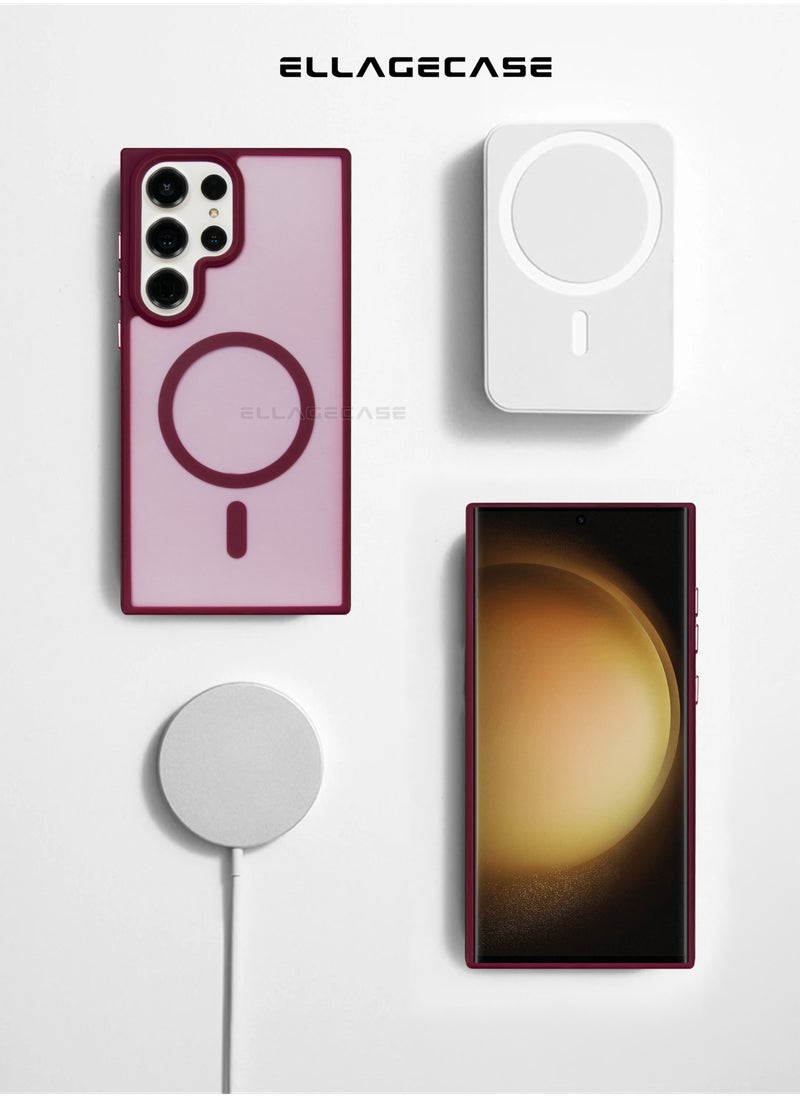 ELLAGECASE - Burgundy Stylish Case for Samsung Galaxy S24 Ultra, Solid Camera Protection, Shockproof, Enhanced Protection, Compatible with MagSafe and Wireless Charging - Image 1