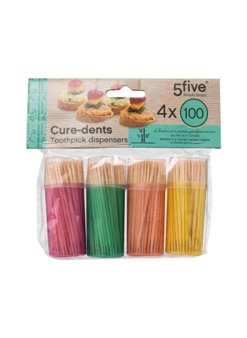 Five Simply Smart 4-Piece Disposable Bamboo Toothpicks Set Beige 134997