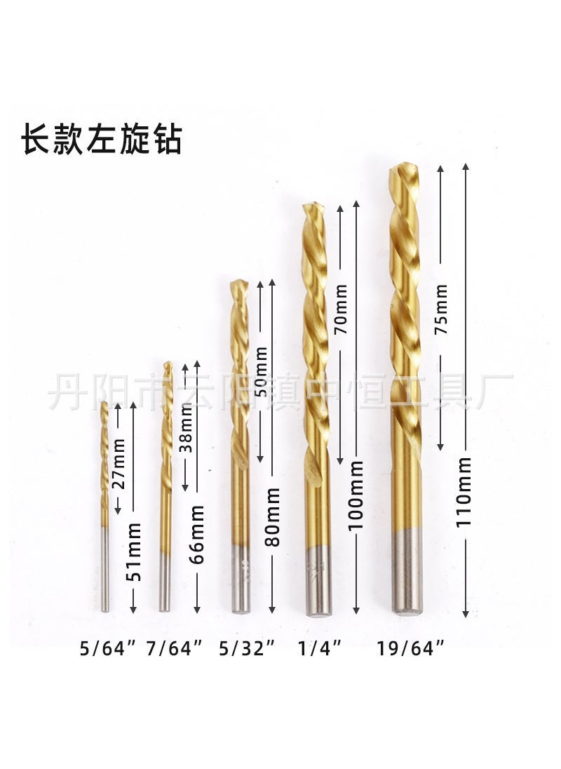 Generic 10pc left-hand twist drill screw extractor iron box suit 4241 high speed steel 5pc British left-hand drill bit 5pc long imperial left drill (5/64 7/64 5/32 1/4 19/64) OPP bag 