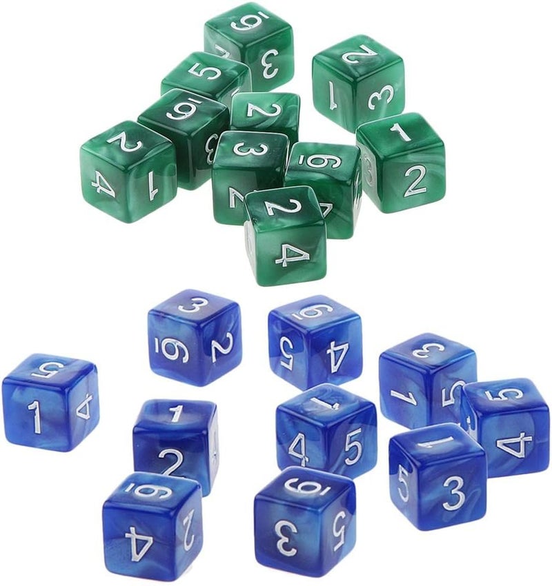 klarako Set of 20 16mm Acrylic D6 Six sided Dice  Green and Blue, 16mm - Image 1