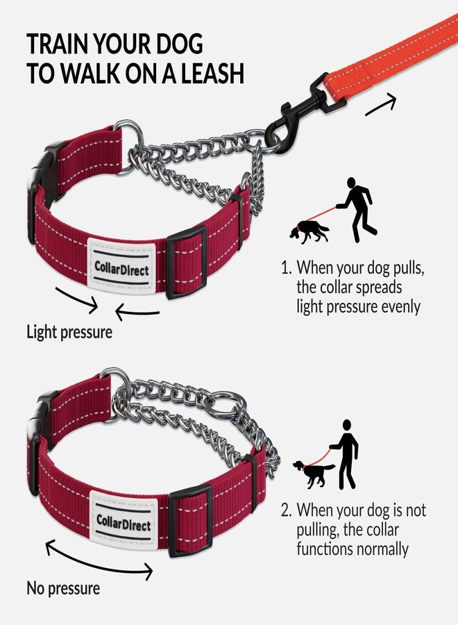 CollarDirect Martingale Dog Collar Heavy Duty Nylon Slip Collars for Small Medium Large Dogs [Stainless Steel Chain and Quick Release Buckle, Reflective, Dark Red, L, 17"-22"] - Image 2