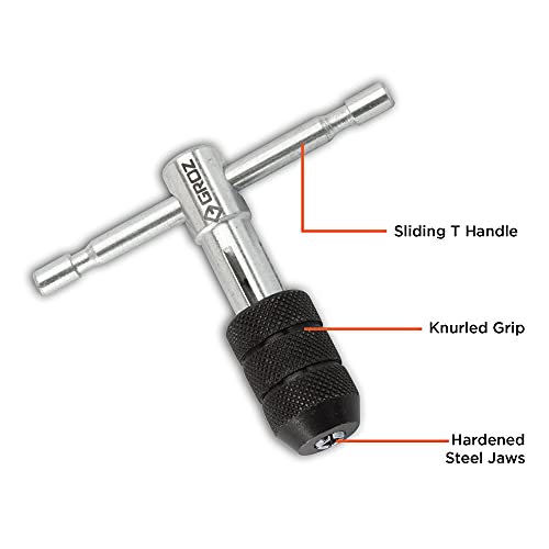 GROZ Tap Wrench with T-Type Handle for use in Hard to Reach Areas| Ideal for Holding Taps, Reamers, Screw Extractors & Other Small Hand Turned Tools| Hardened Steel Jaws| Tap Size: M2-M5| TW/3-16 - Image 2