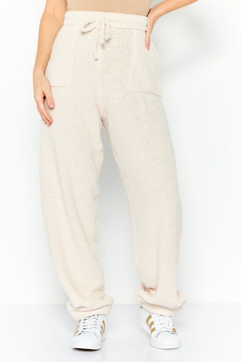 NIA Women Regular Fit Textured Sweatpants, Cream - Image 1