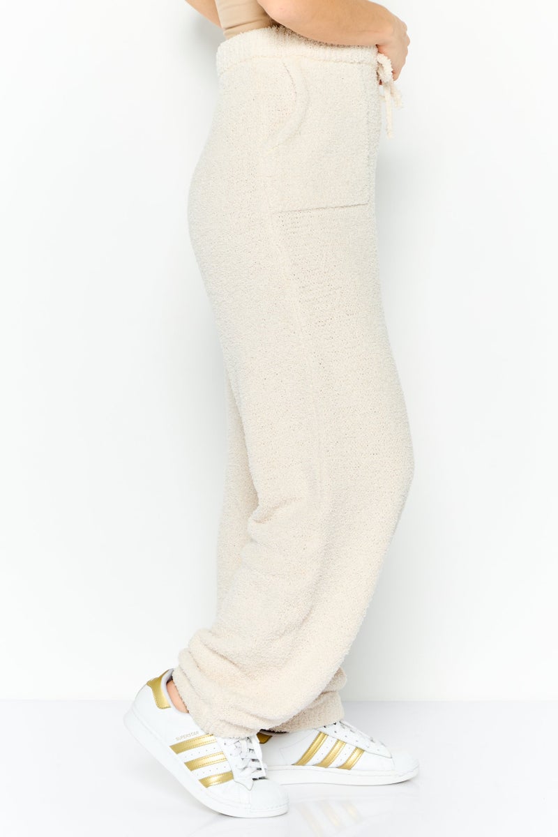 NIA Women Regular Fit Textured Sweatpants, Cream - Image 2