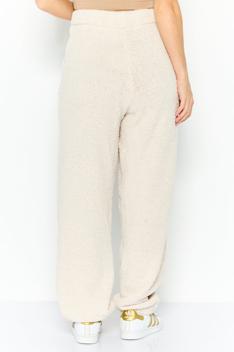 NIA Women Regular Fit Textured Sweatpants, Cream - Image 3