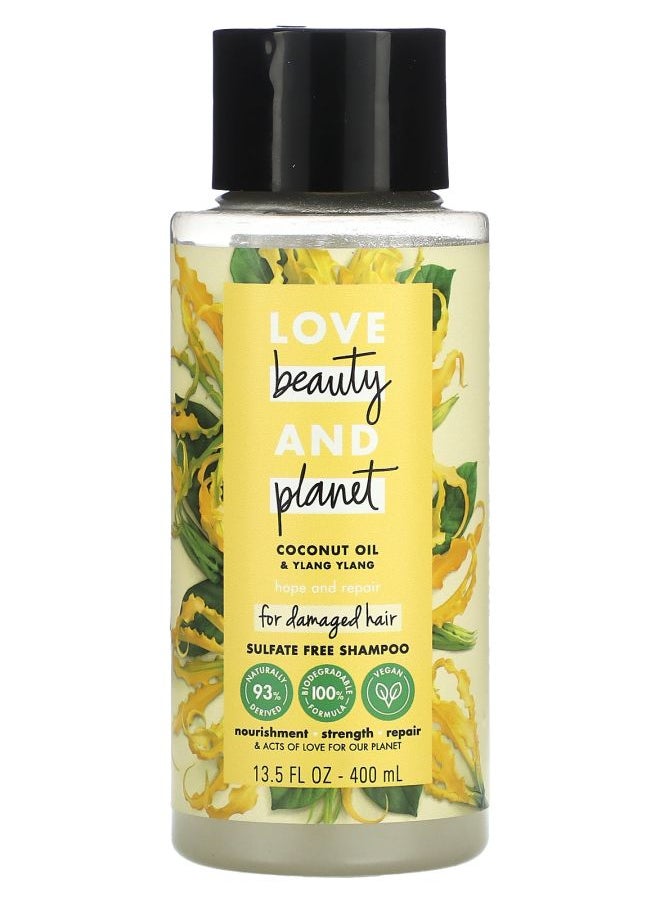 love beauty and planet Hope & Repair Shampoo For Damaged Hair Coconut Oil & Ylang Ylang 13.5 fl oz (400 ml) 