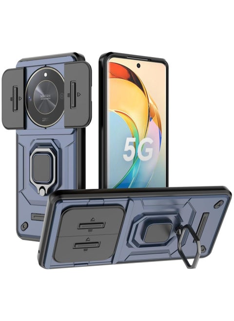 HONOR X9b, [Shockproof] Soft TPU Bumper and Hard PC Back Cover with Stand [Camera Lens Protecctor] [Non-Slip] [Outdoor]  Case For Honor Magic 6 Lite/Honor X9B/X50 5G（Blue）