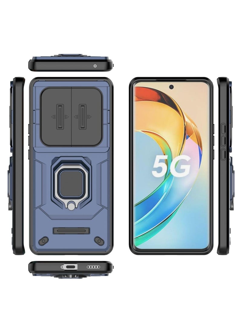 HONOR X9b, [Shockproof] Soft TPU Bumper and Hard PC Back Cover with Stand [Camera Lens Protecctor] [Non-Slip] [Outdoor]  Case For Honor Magic 6 Lite/Honor X9B/X50 5G（Blue）